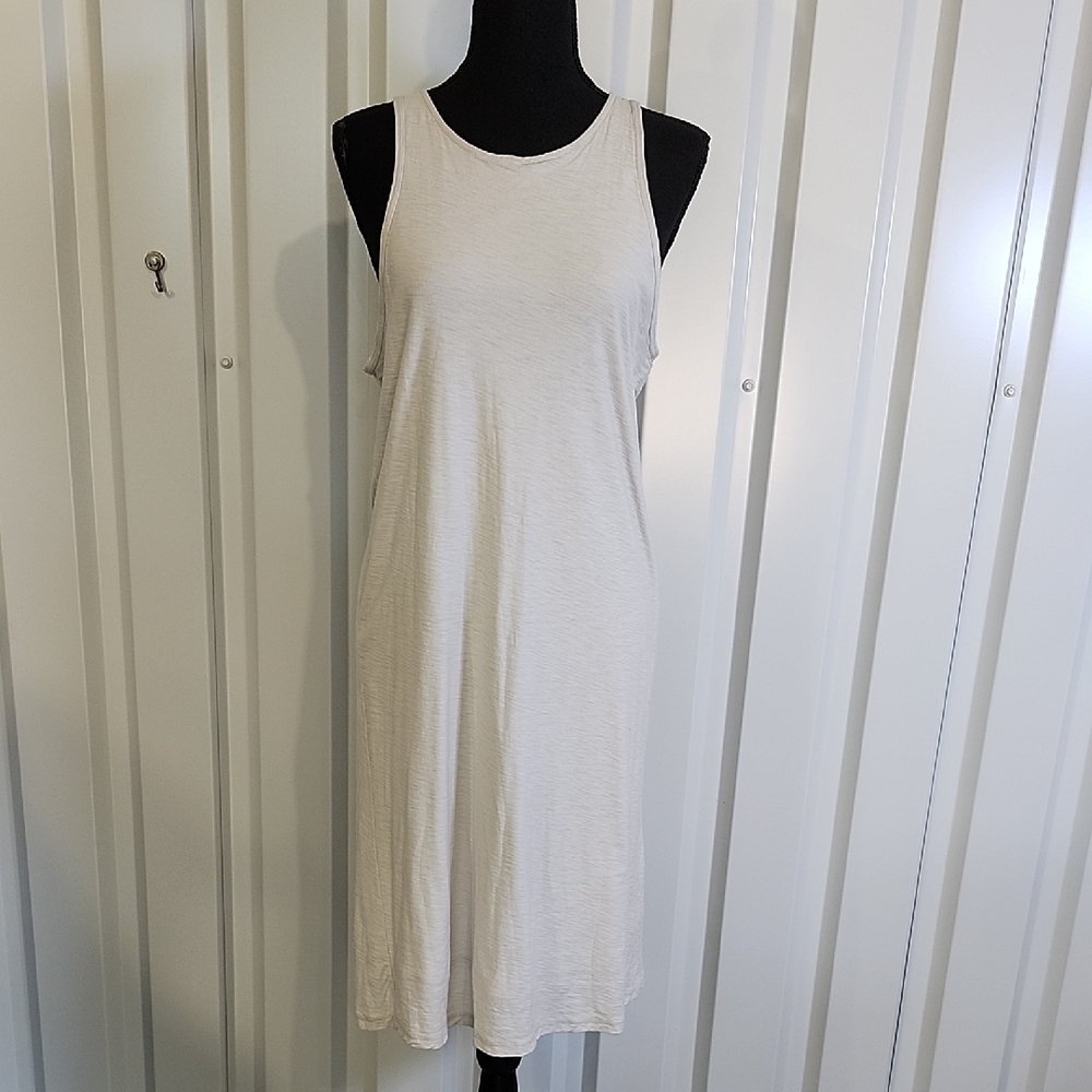 James Perse Women's Heathered Oatmeal Color Knit Dress Size 3 A-Line Back Button
